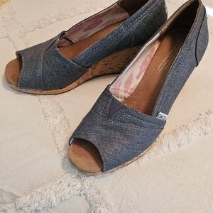 Toms Blue Denim Wedge Peep-Toe Shoes